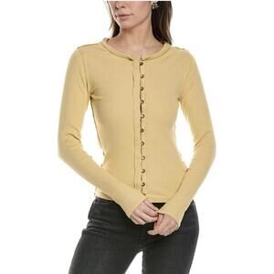 Free people top small S yellow button front fitted ribbed y2k 90s fall casual
